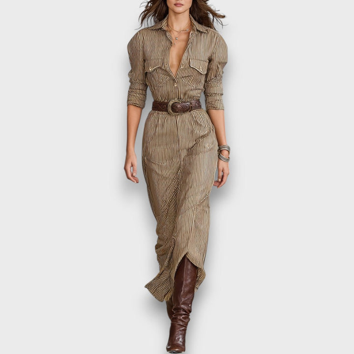 Marlene – Robe maxi rayée avec col