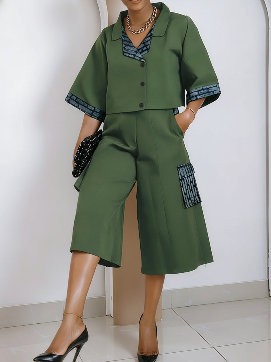 Short ample taille haute, à poches, à empiècements, couleur contrastée