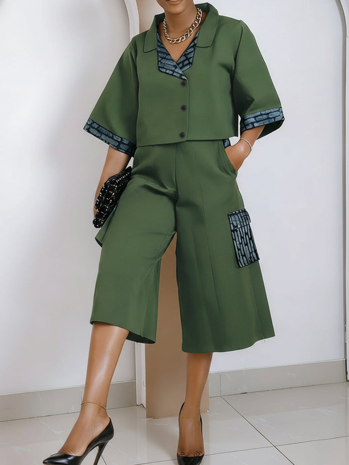 Short ample taille haute, à poches, à empiècements, couleur contrastée