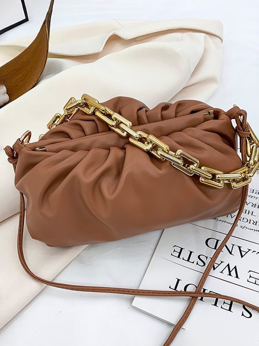 Sac bandoulière à fermeture éclair, à chaîne, couleur unie