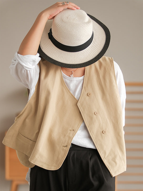 Débardeur asymétrique boutonné vintage, couleur unie