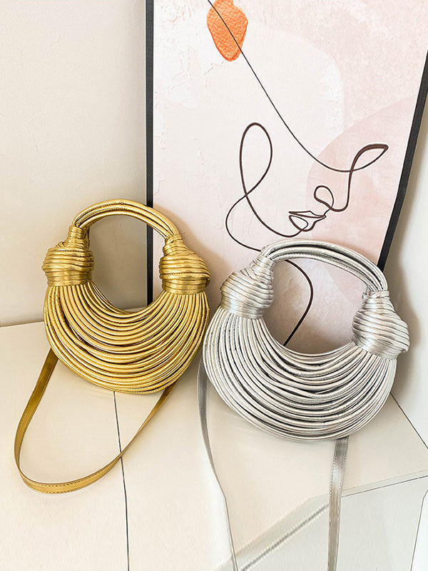 Sac bandoulière brillant à empiècements, couleur unie