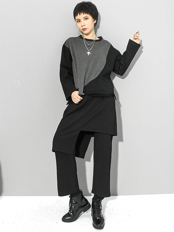 Pantalon décontracté à coupe irrégulière, effet deux pièces, couleur unie