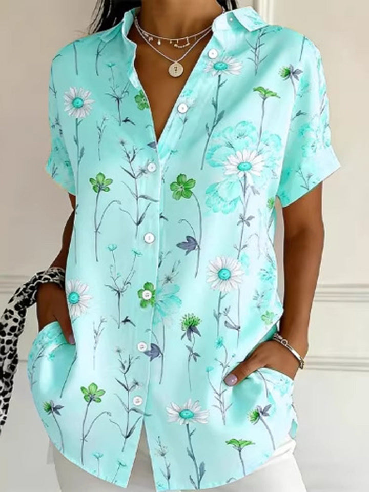 Chemisier ample boutonné grande taille, à imprimé floral, à col revers, couleur contrastée