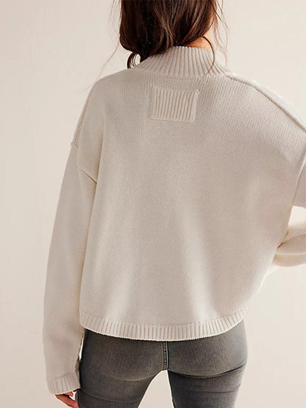 Cardigan ample boutonné à manches longues, à poches, à empiècements, à col montant, couleur unie