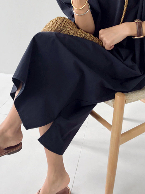 Robe mi-longue Plissée à Manches Raglan et Col en V de Grande Taille