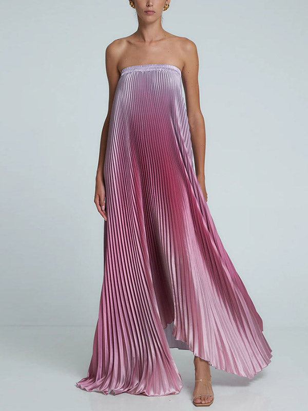Robe de soirée longue ample plissée coupe trapèze, à taille élastique, en dégradé, bustier