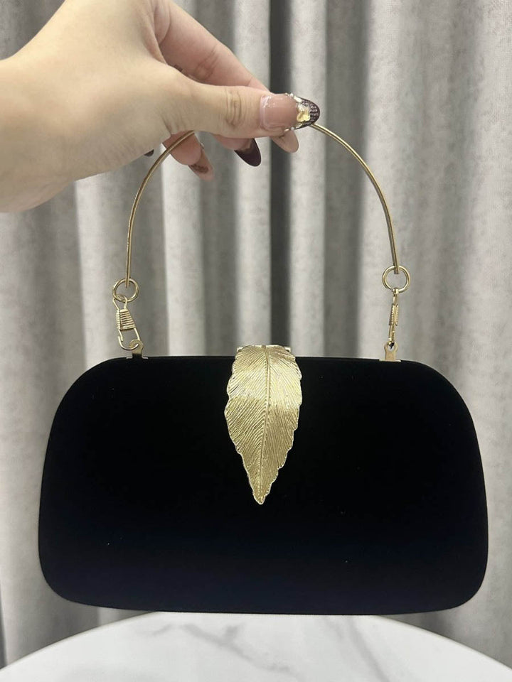 Pochette de soirée plissée à chaîne, en forme de feuilles, à cadenas