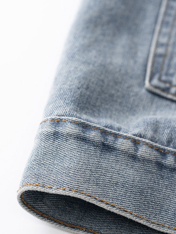 Gilet sans manches simple à empiècements, en jean, couleur unie