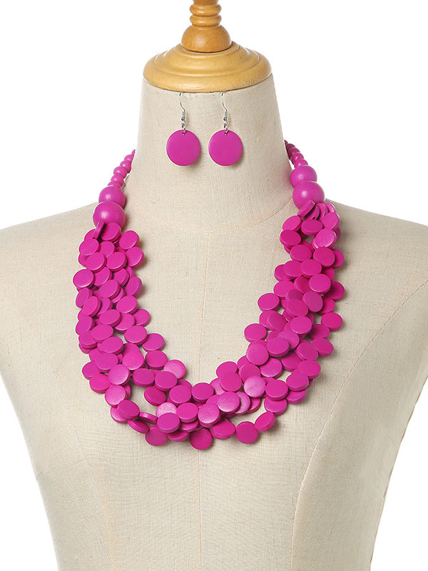 Collier de perles de bois multicouches à charme rustique & Ensemble de boucles d'oreilles