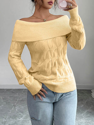 Pull à manches longues, à empiècements, à épaules dénudées, couleur unie