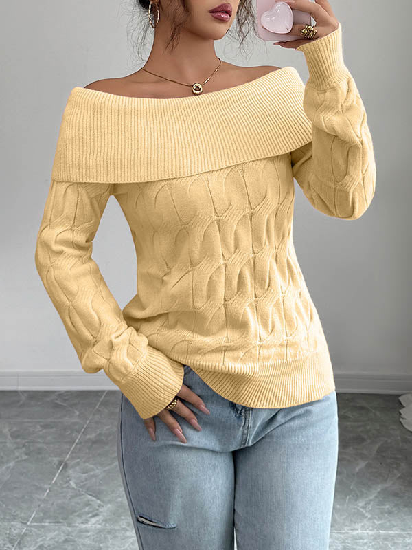 Pull à manches longues, à empiècements, à épaules dénudées, couleur unie