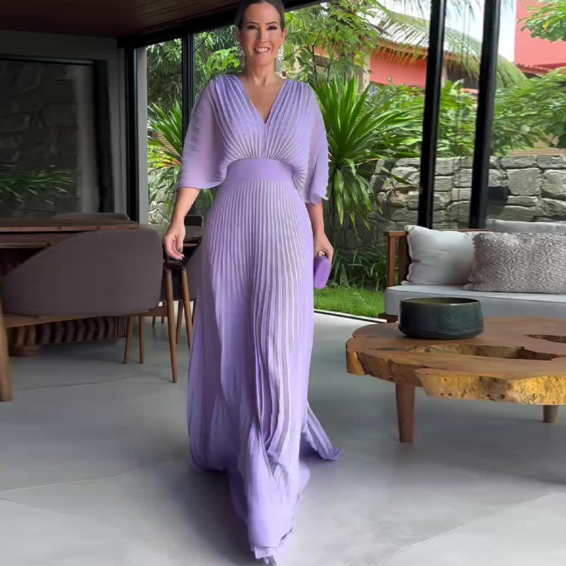 Renata - Robe maxi plissée magenta