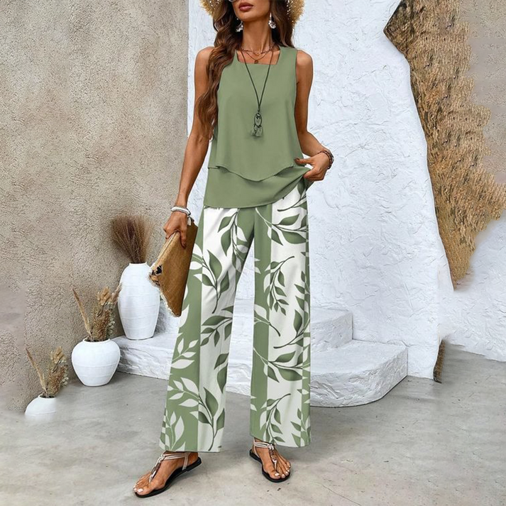 MELEK - ENSEMBLE DE BLOUSE SANS MANCHES ET PANTALON PALAZZO