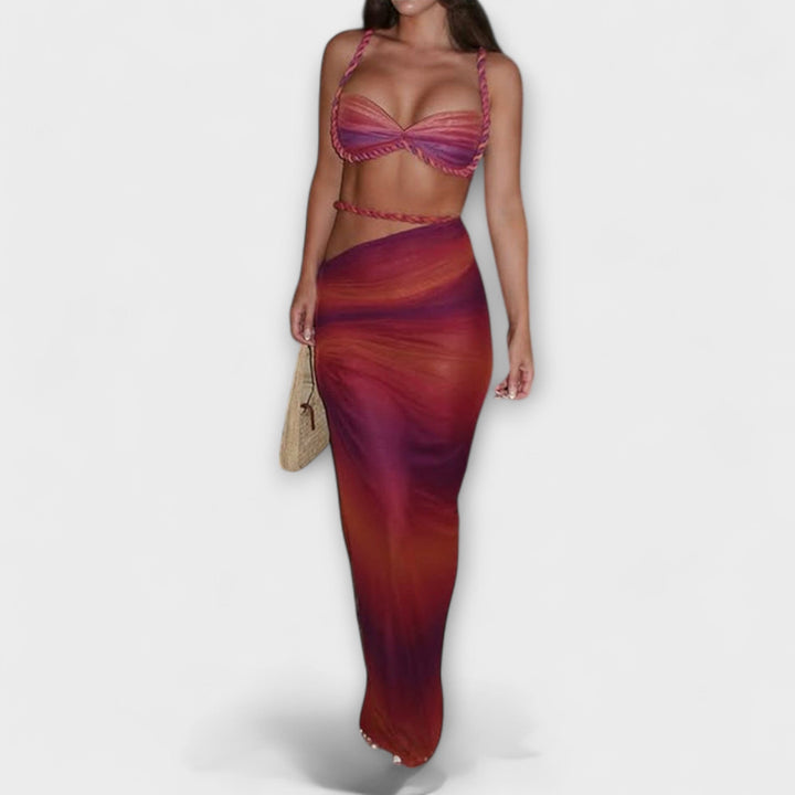 Jane - Ensemble élégant de crop top à tresses dégradé avec jupe overskirt