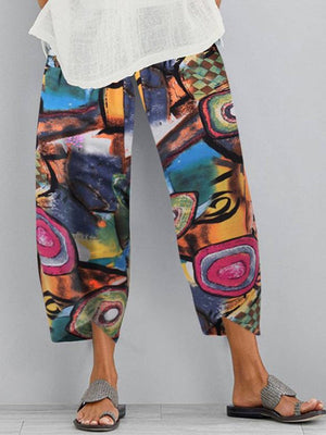 Pantalon ample grande taille, à motifs figuratifs, à poches, à empiècements