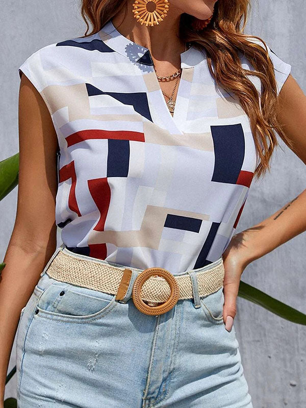T-shirt ample imprimé sans manches, à col en V