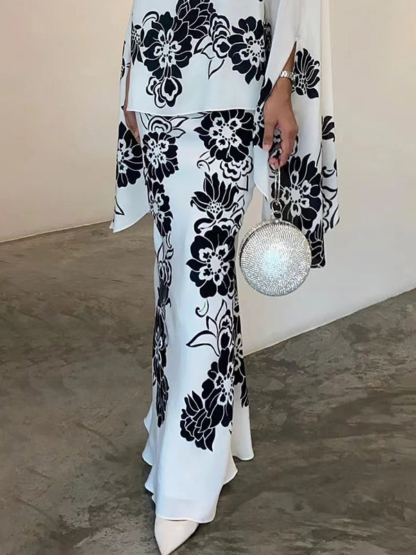 Jupe ample taille haute, à imprimé floral