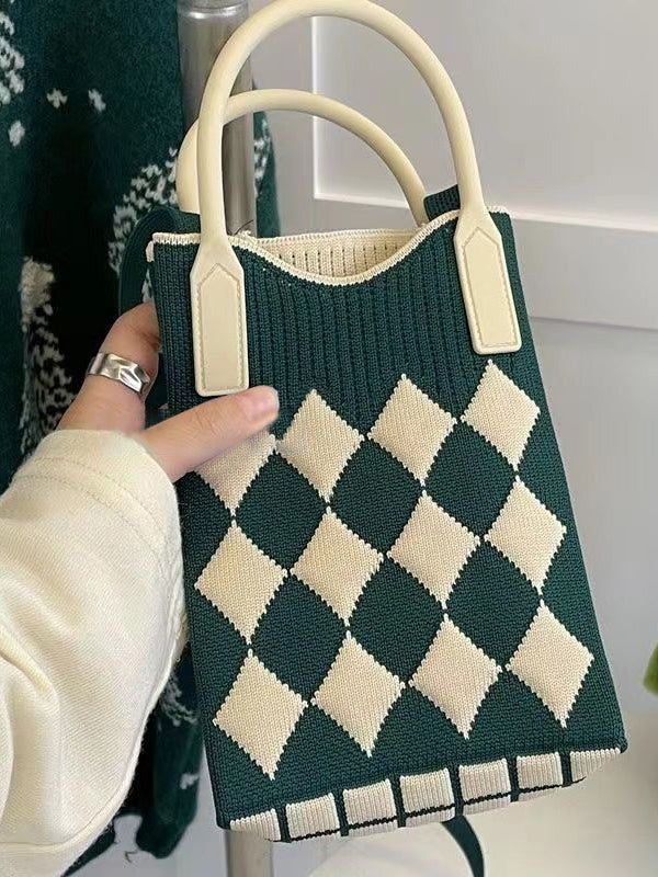 Sac à main à motif pied-de-poule, à empiècements