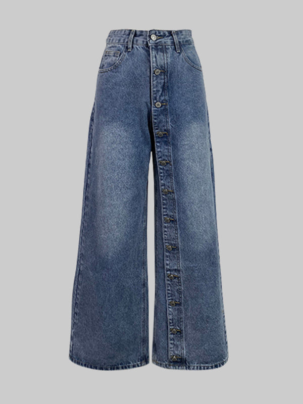 Jean ample boutonné taille haute, à poches