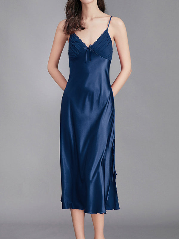 Pyjama ample sans manches, couleur unie, col Spaghetti, nuisette, chemise de nuit