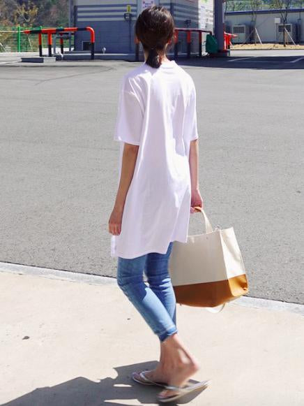Haut t-shirt uni ample simple fendu sur le devant