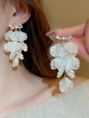 Boucles d'oreilles pendantes géométriques en forme de feuilles, à strass
