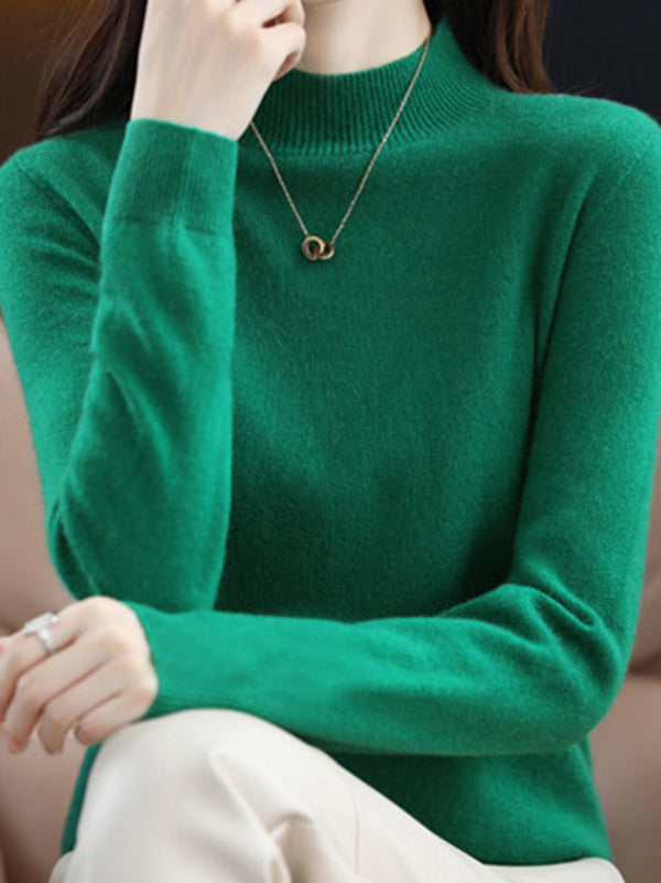 Pull de bureau à manches longues, couleur unie, col haut, pulls