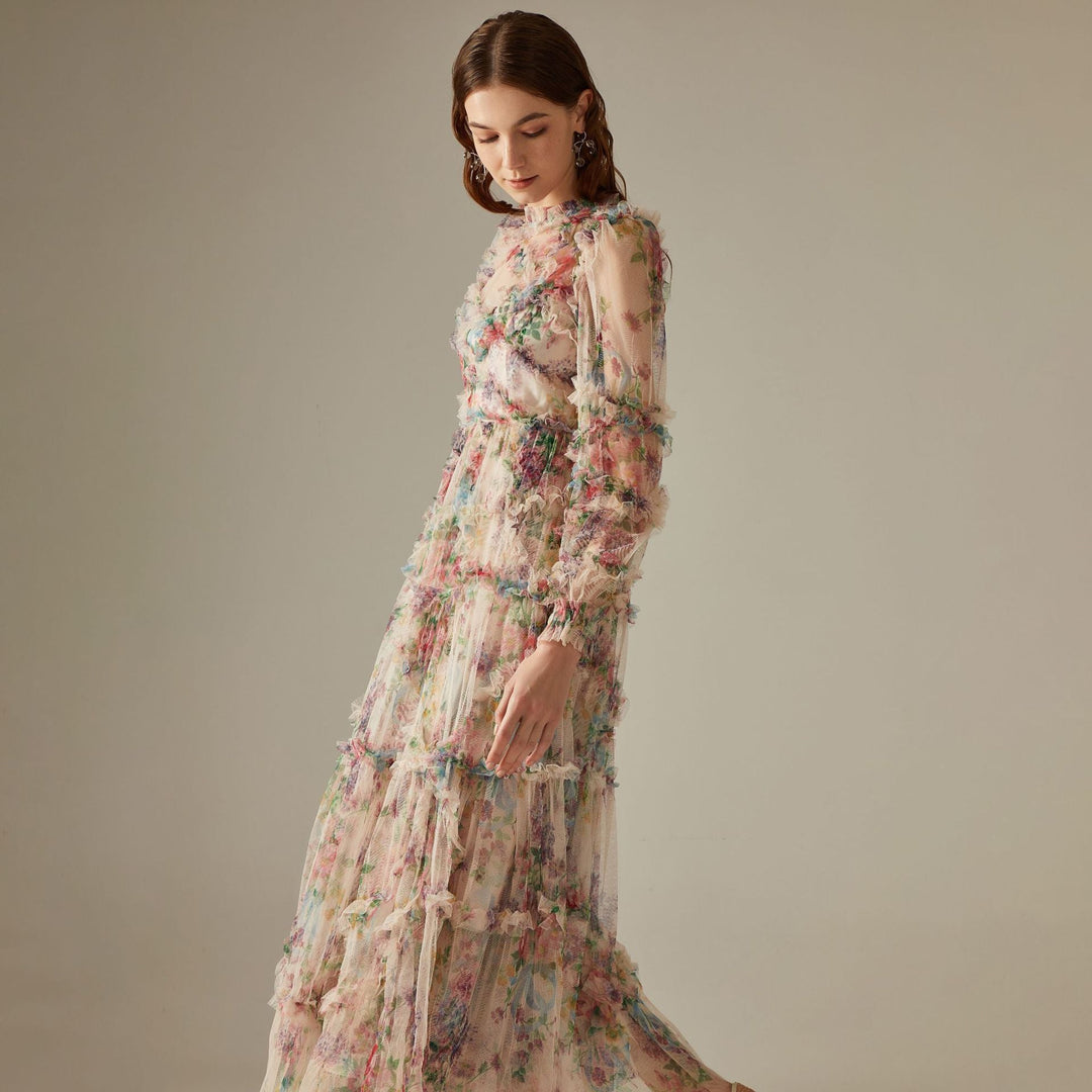 Viola - Robe maxi transparente à imprimé floral pour le printemps