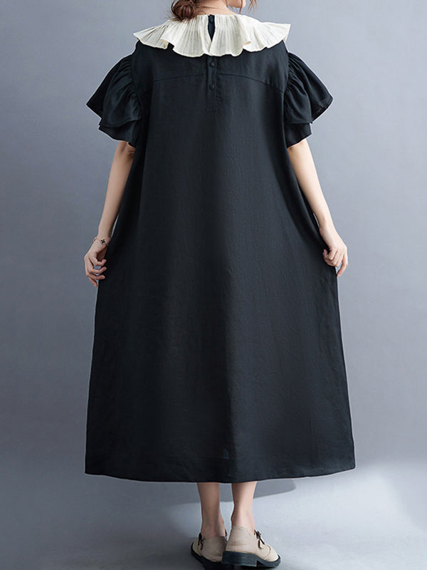 Robe mi-longue vintage, à falbalas, couleur contrastée
