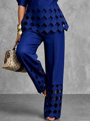 Pantalon ajouré ample à poches, à jambes larges, couleur unie