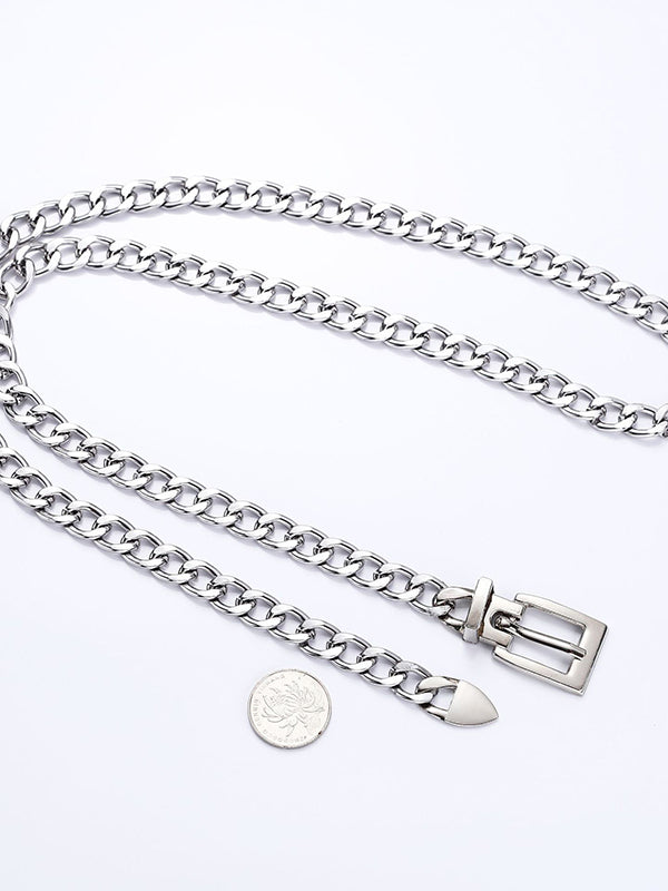 Ceinture à boucle, à chaîne, couleur unie