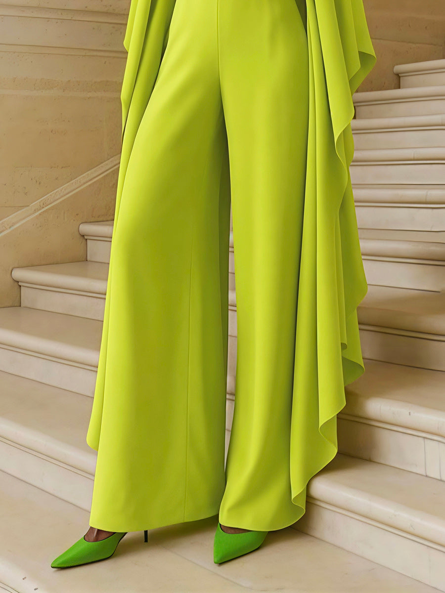 Combinaison à manches évasées, taille haute, à décolleté en V profond, couleur unie