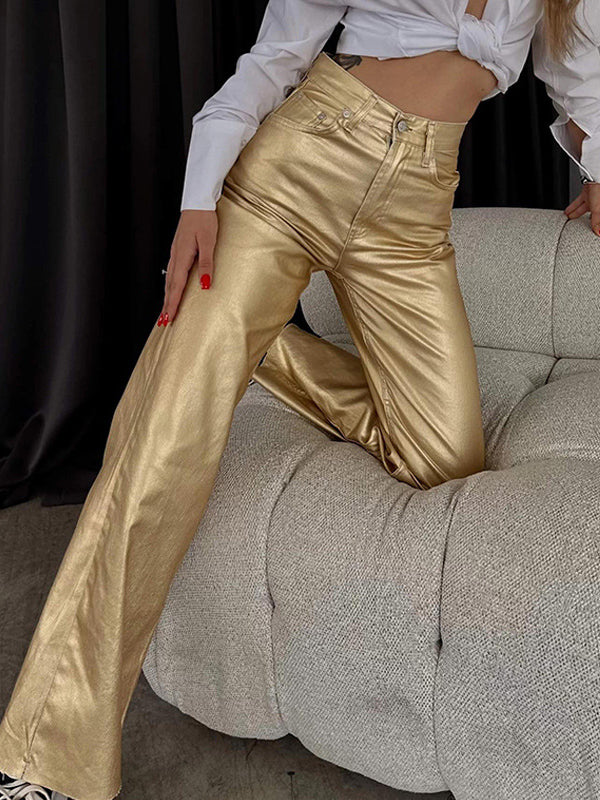 Pantalon à jambes larges, à poches, couleur unie