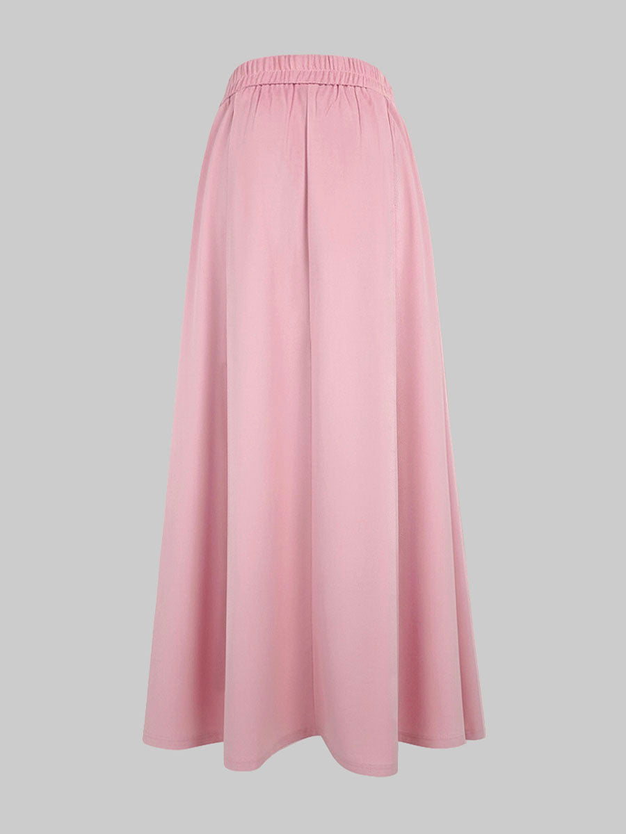 Jupe plissée taille haute, à taille élastique, à poches, couleur unie
