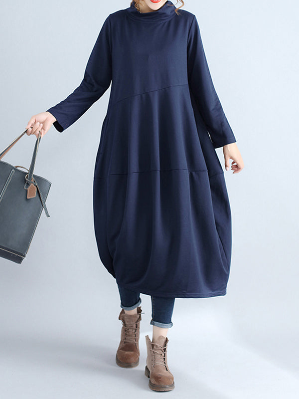 Robe mi-longue décontractée ample grande taille, à capuche, couleur unie