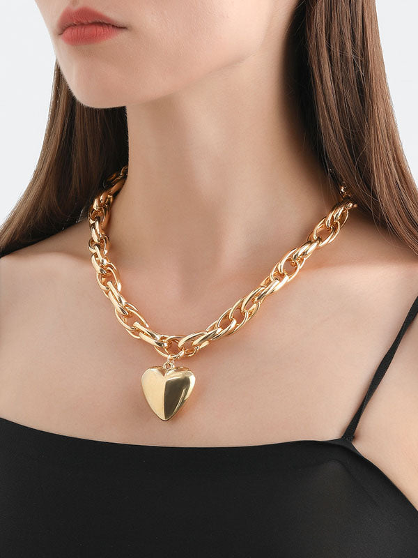 Collier normcore, à chaîne, en forme de cœur, couleur unie