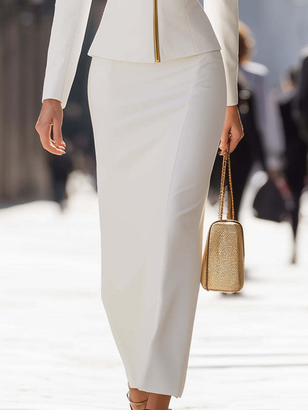 Jupe moulante taille haute, couleur unie