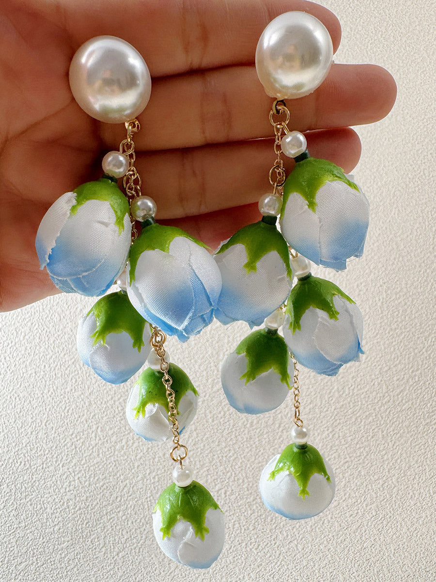Boucles d'oreilles pendantes à pompons, en forme de fleur