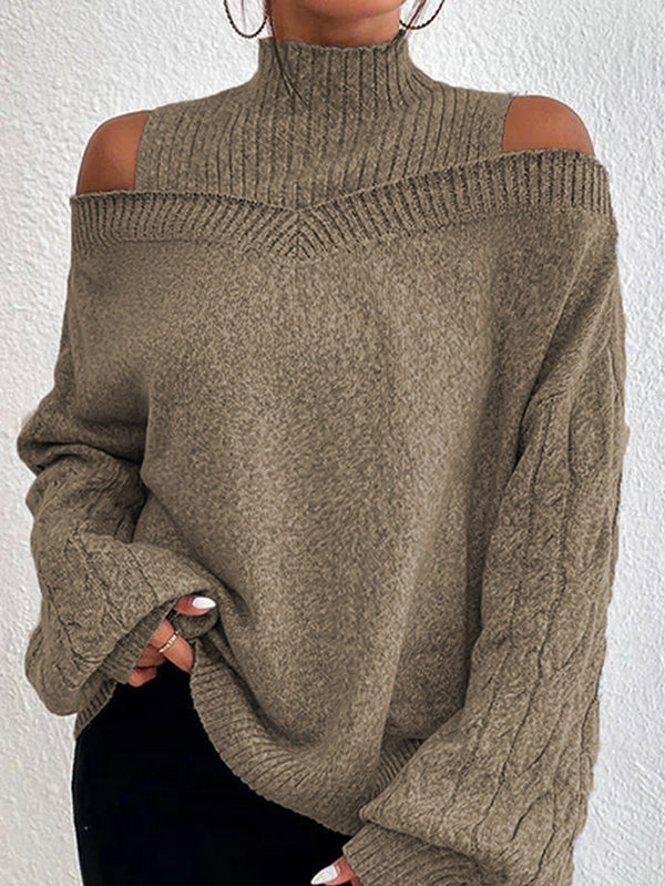 Pull ample ajouré à manches longues, à empiècements, à épaules ajourées, couleur unie