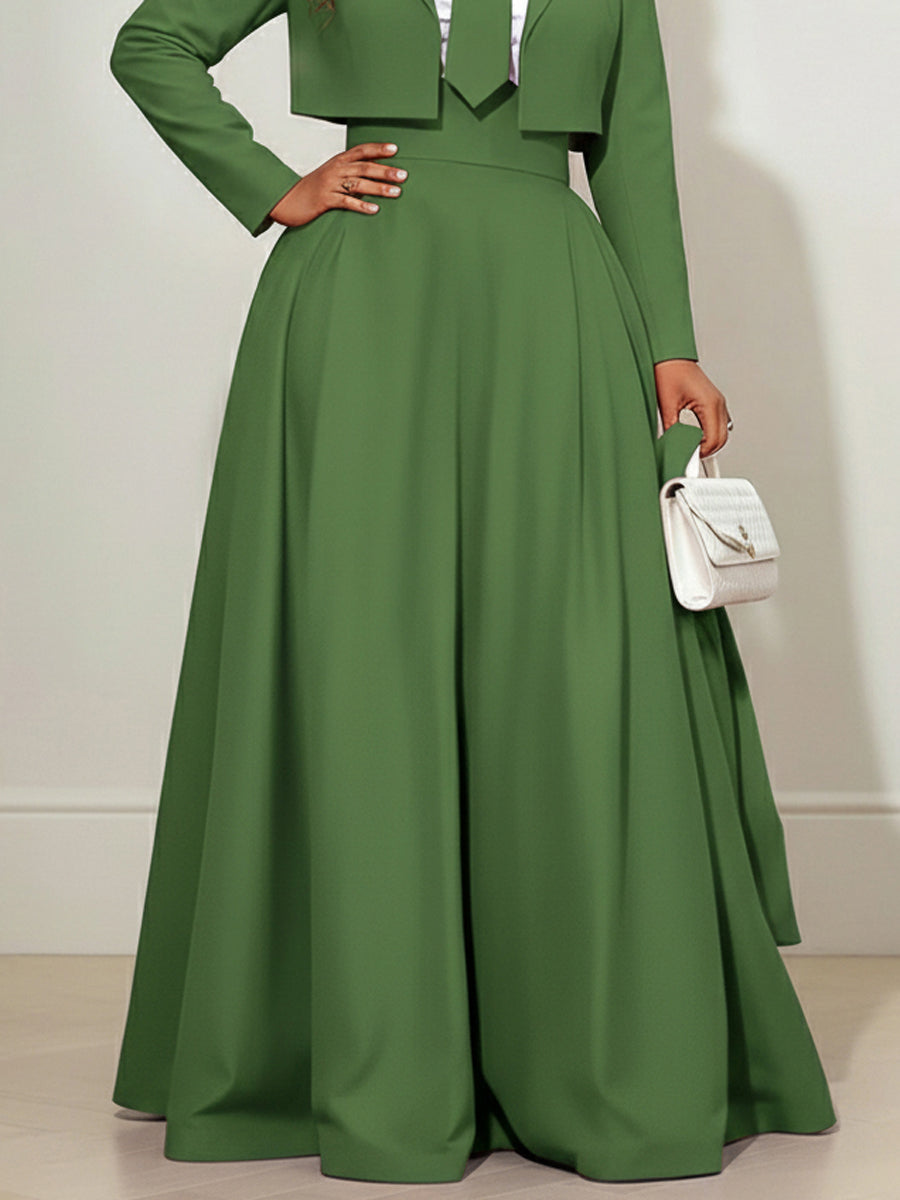 Jupe plissée à taille élastique, taille haute, à ourlet ample, à poches, à fermeture éclair, couleur unie