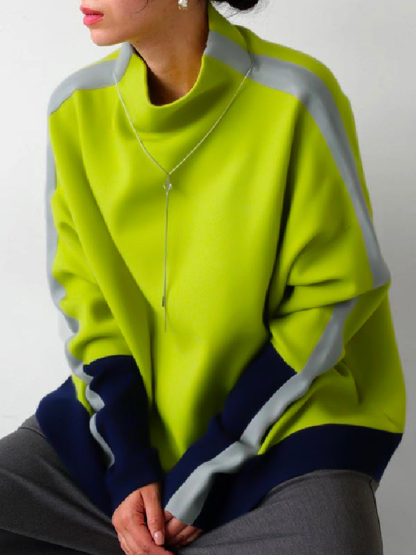 Sweat-shirt à manches longues et col haut, couleur contrastée