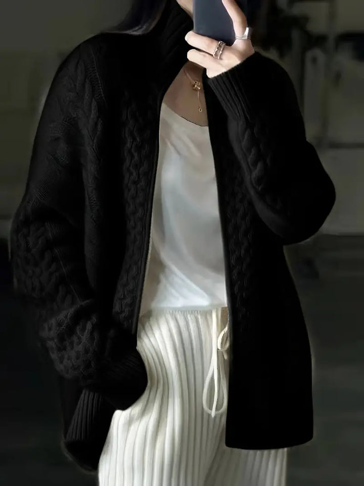 Chic, décontractée cardigan à motif torsadé avec fermeture éclair pour femmes