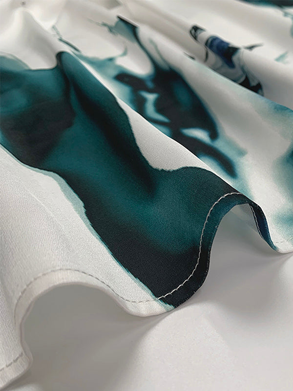 Robe de soirée longue ample imprimée à manches chauve-souris, à taille nouée, à col en V