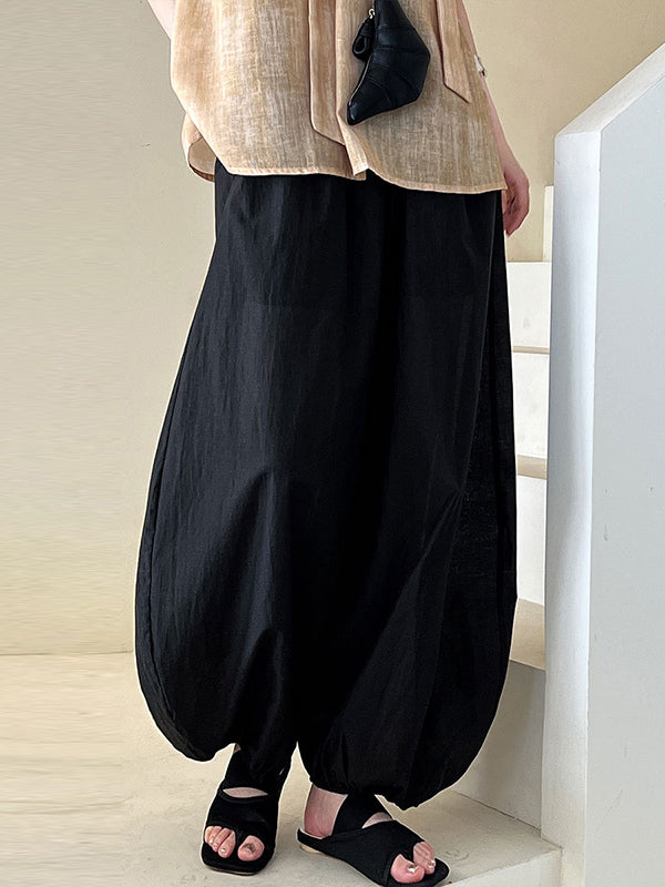 Pantalon taille haute, à taille élastique, à empiècements, couleur unie