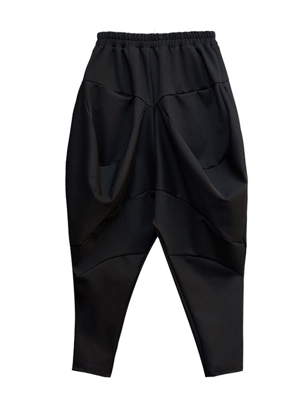 Sarouel décontracté ample à empiècements, taille haute, couleur unie
