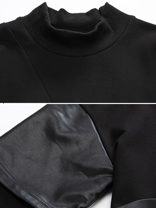Sweat-shirt asymétrique épais en PU à empiècements faux-deux