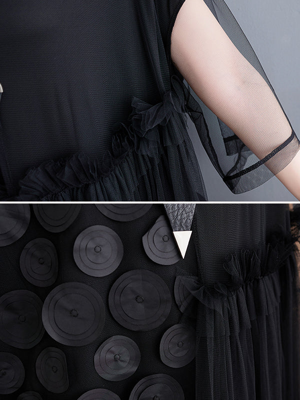 Robe mi-longue ample asymétrique à manches courtes, en gaze, à empiècements, à col rond