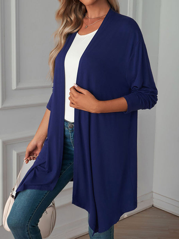 Vêtements d'extérieur amples à manches longues et col tendance de couleur unie