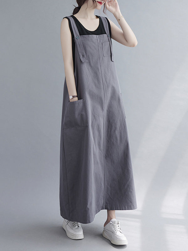 Robe décontractée de couleur unie avec poche à bretelles
